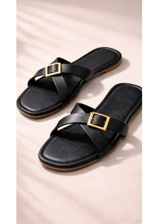 SIYALA BLACK STRAP SLIPPERS